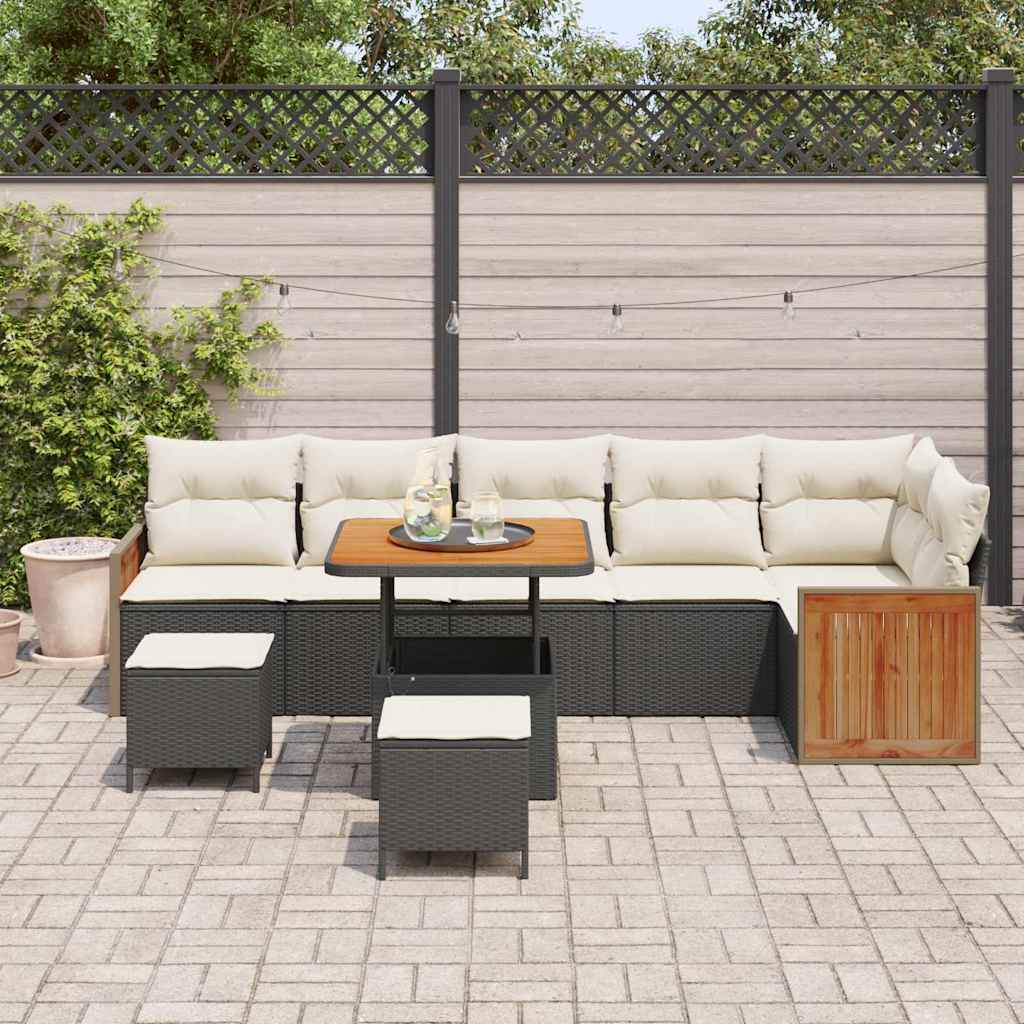 Garten-Sofa-Set 9 pcs Schwarz und Creme 80 x 80 x 71 cm